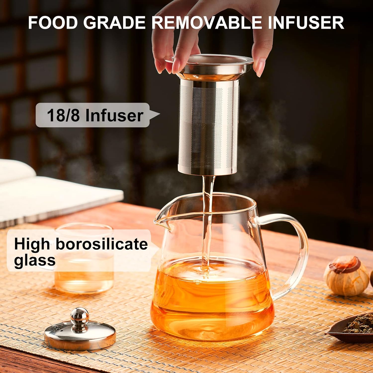 Glass Teapot Stovetop, Clear Tea Kettle, Teapot, Tea Maker, Tea Brewer, Removable 18/8 Stainless Steel Infuser -(950ML) Glass Teapot Stovetop, Clear Tea Kettle, Teapot, Tea Maker, Tea Brewer, Removable 18/8 Stainless Steel Infuser -(950ML)